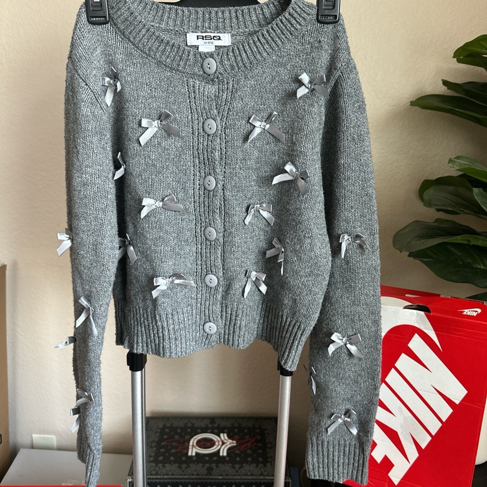 RSQ Gray Cardigan with Bow Details